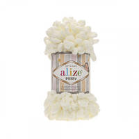 Нитки в'язальні Alize Puffy. 100 г. 9 м. Колір — ваніль 62