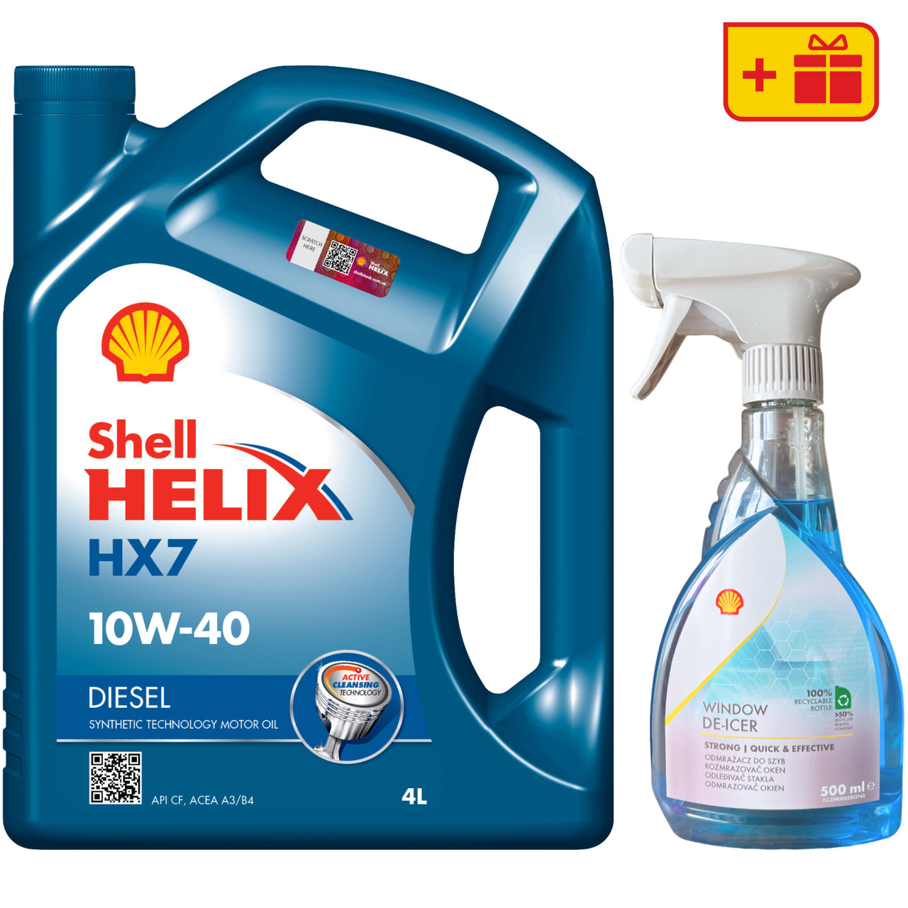 Моторна олива Shell Helix HX7 Diesel 10W-40, 4 л + Розморожувач скла Shell Window De-Icer 0.5 л