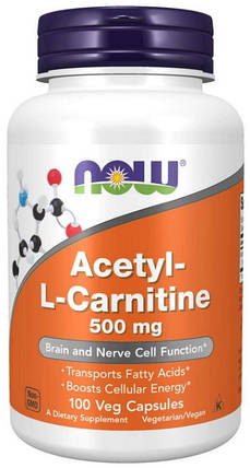 Л-карнітин NOW Acetyl L-Carnitine 500 mg 100 капсул, фото 1