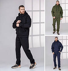 Чоловічий теплий спортивний костюм осінь-зима з капюшоном повсякденний на флісі з блискавкою, чорний, синій, хакі