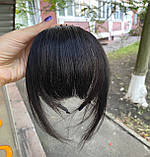 Челка накладна темно-коричнева пряма з обручем зі стразами з натурального волосся, фото 2