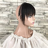 Челка накладна темно-коричнева пряма з обручем зі стразами з натурального волосся, фото 4
