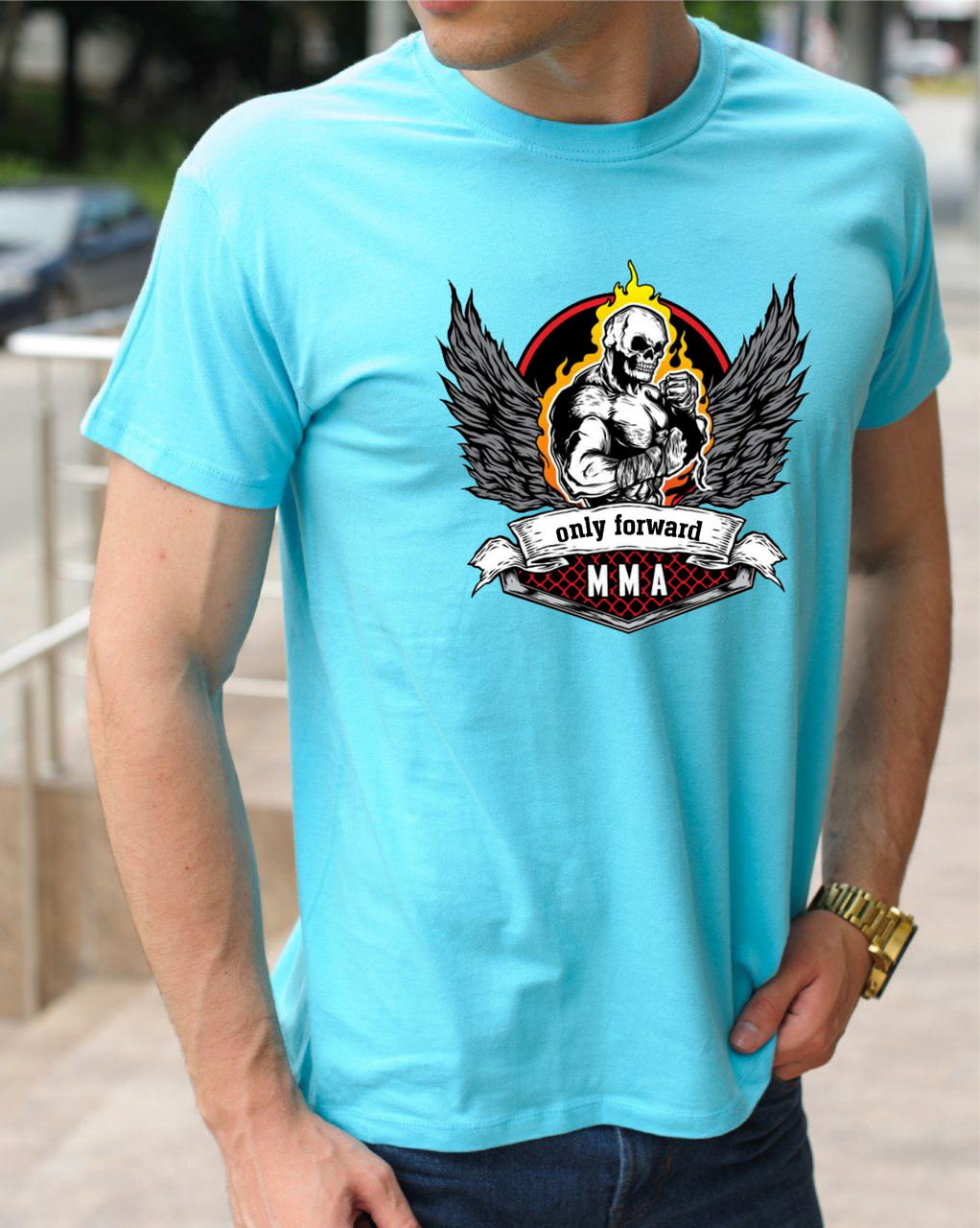 Футболки чоловічі MMА,боксерські принти,бавовняна футболка з принтом Тільки вперед ММА розмір S, фото 1