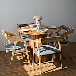 Комплект: круглий стіл "Батл" з ясена + 4 м'яких стільці "Гранде"
