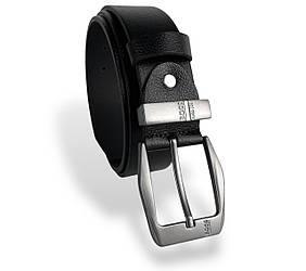 Ремінь чоловічий шкіряний BOSS ширина 40мм колір Чорний пряжка темний-нікель №3