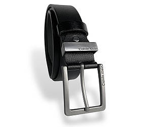 Ремінь чоловічий шкіряний Calvin Klein ширина 40мм колір Чорний пряжка темний-нікель №1