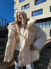 Жіночий зимовий пуховик оверсайз бежевий до -25*С Жіноча зимова куртка з капюшоном, фото 4