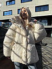 Жіночий зимовий пуховик оверсайз бежевий до -25*С Жіноча зимова куртка з капюшоном, фото 6