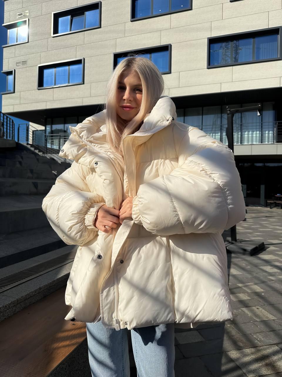 Жіночий зимовий пуховик оверсайз бежевий до -25*С Жіноча зимова куртка з капюшоном, фото 1