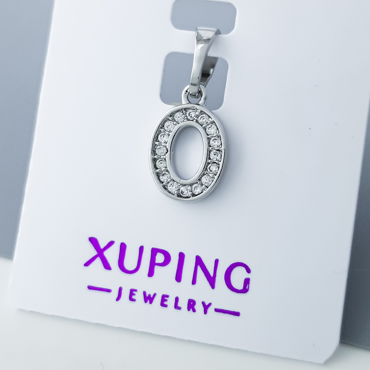 Кулон цифра "Нуль" з розсипом каменів, медичне золото Xuping, родій