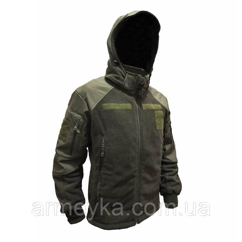 Тактична флісова кофта з капюшоном із вставками Softshell, олива. UA.