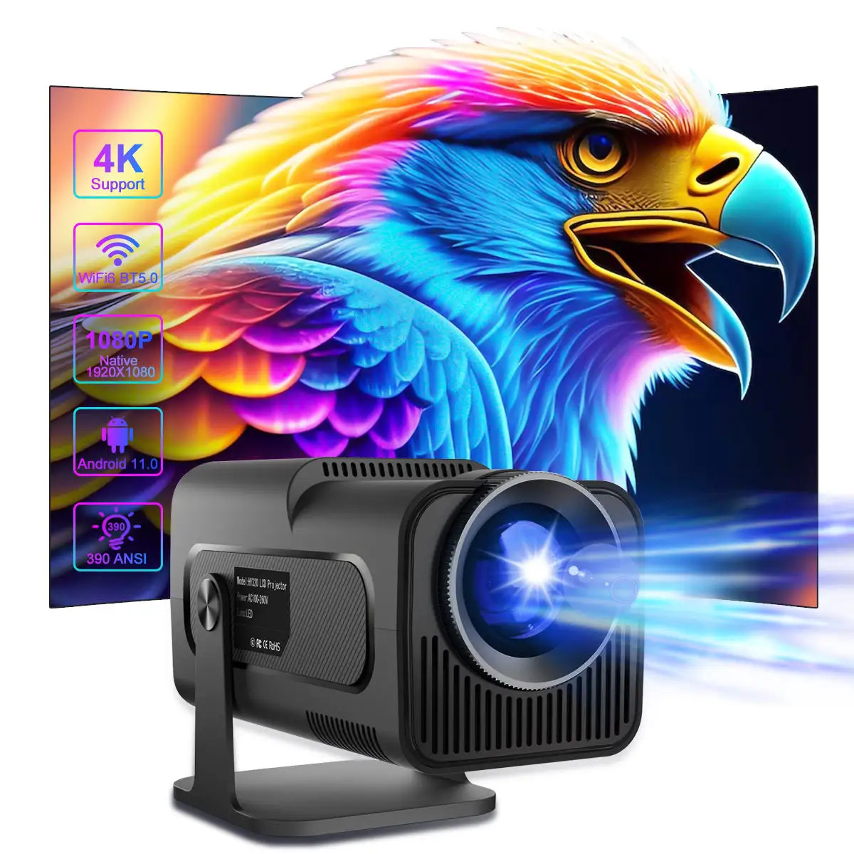 Проектор MAGCUBIC HY320 Android 11/4K 390 ANSI Домашній Кінотеатр Black, фото 1