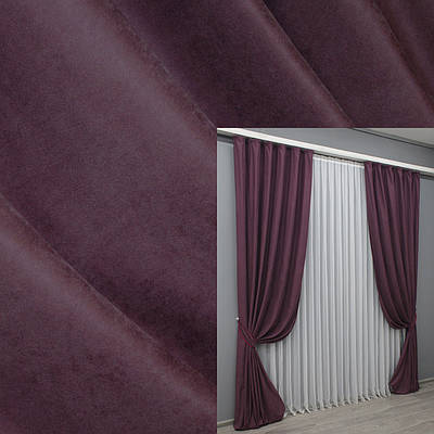 Комплект штор (2шт. 1,5х2,9м.) із тканини нубук однотонний, Туреччина. Колір баклажановий. Код 1519ш 33-0381