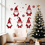 Новорічні наклейки Зимові Гноми 5 шт. Сніжки зірки Happy Pocket Червоний матовий Набір S