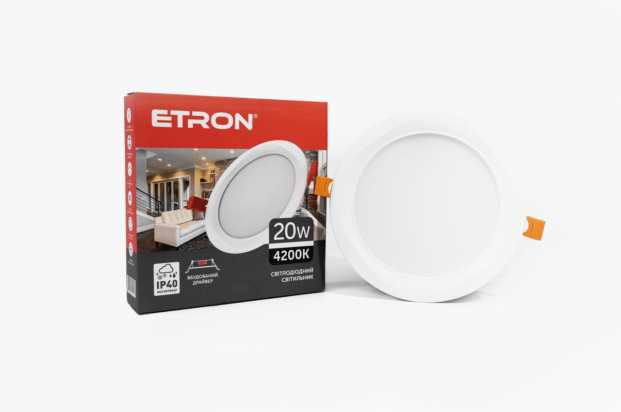 Led світильник вбудований 20W 4200К ETRON Downlight 1-EDP-631 круглий білий, фото 1
