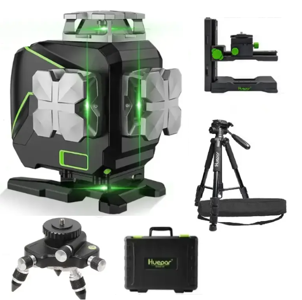 Лазерний 4D рівень Huepar S04CG + поворотна триножка Huepar + штатив Huepar 1,4м