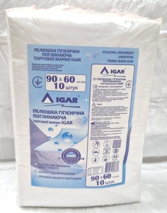 Вологопоглинаючі пелюшки "IGAR" 90*60см (10 шт/уп)
