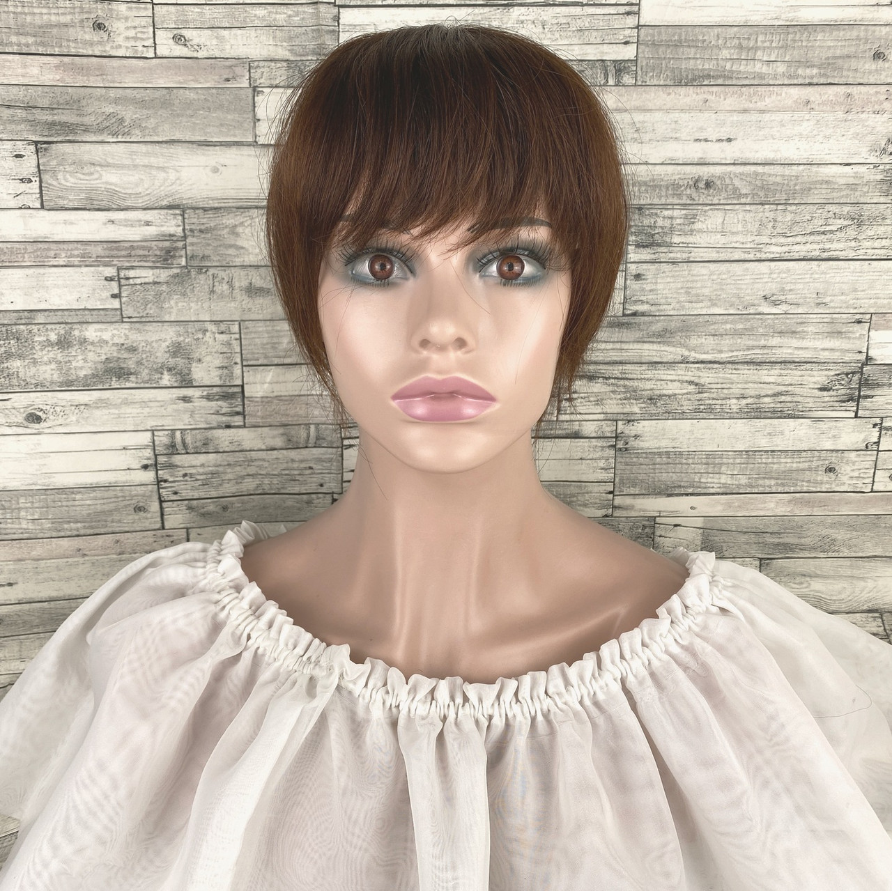 Накладка з натурального волосся світло-коричневого кольору з імітацією росту волосся пряма постиж, фото 1