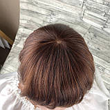 Накладка з натурального волосся світло-коричневого кольору з імітацією росту волосся пряма постиж, фото 4