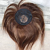 Накладка з натурального волосся світло-коричневого кольору з імітацією росту волосся пряма постиж, фото 5