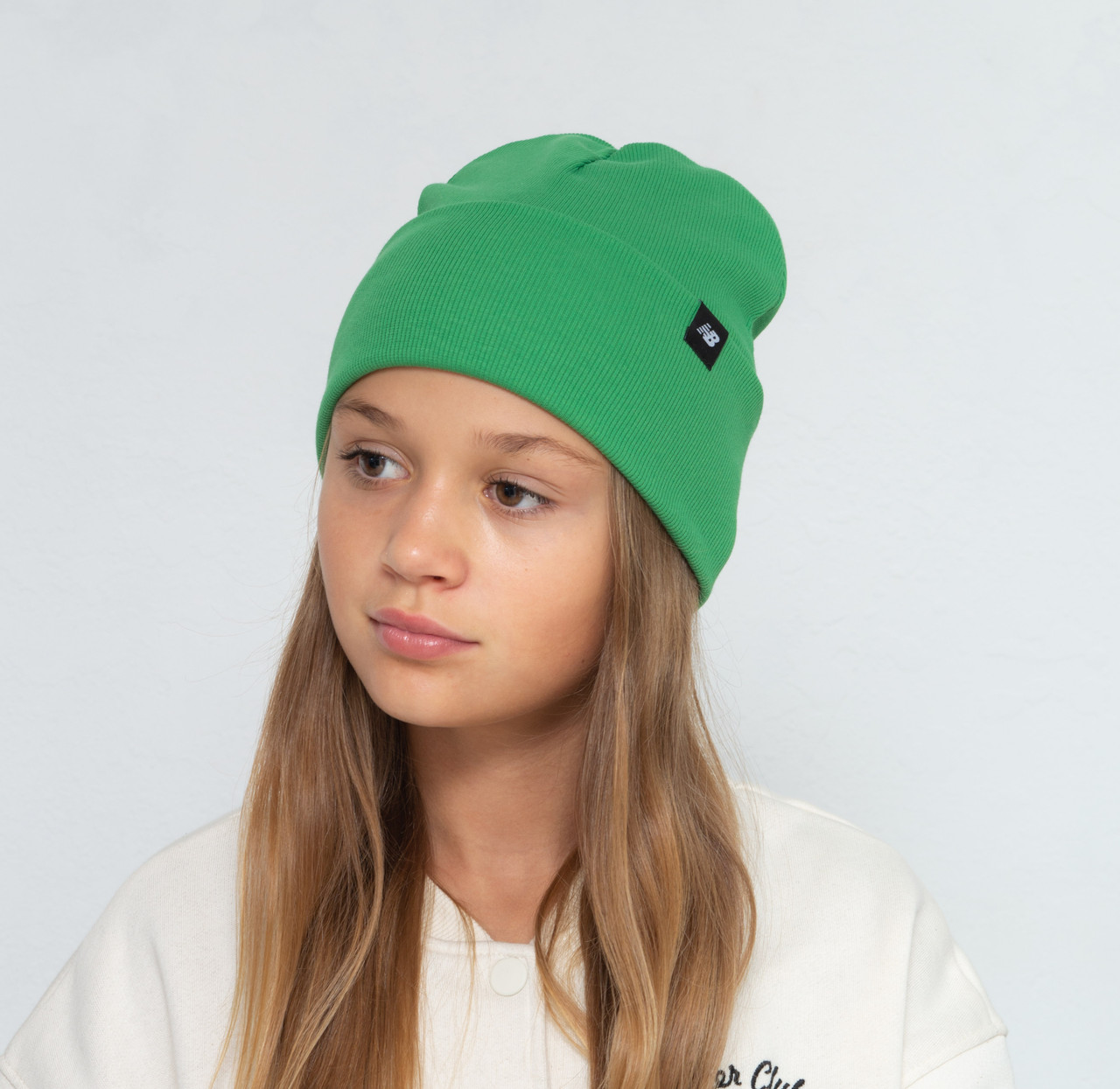 Шапка бавовняна Рубчик New Balance (відворот) зелений