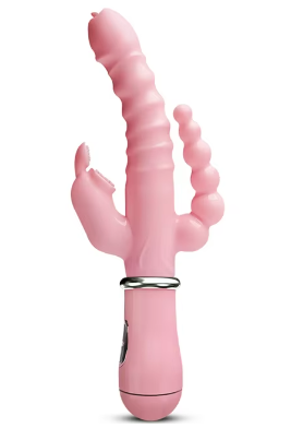 Вібратор 3 в 1 Rabbit G Spot Clitoris Фаллоімітатор-кролик анальний 11см акумуляторний рожевий, фото 1