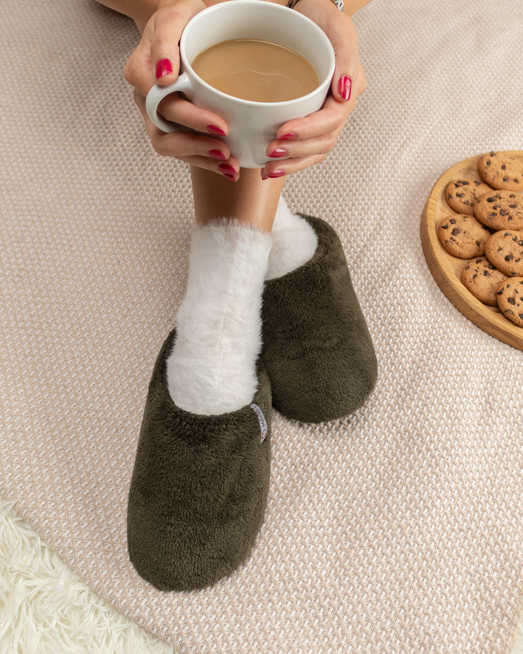 Капці домашні махрові закриті утепленні Хакі, фото 1