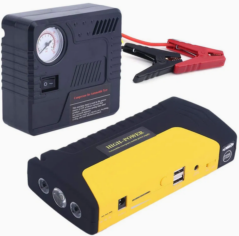Повер банк зарядно пусковий пристрій для машини car jump starter 20000 mAh 2хUSB+Фонарик+ Компресор