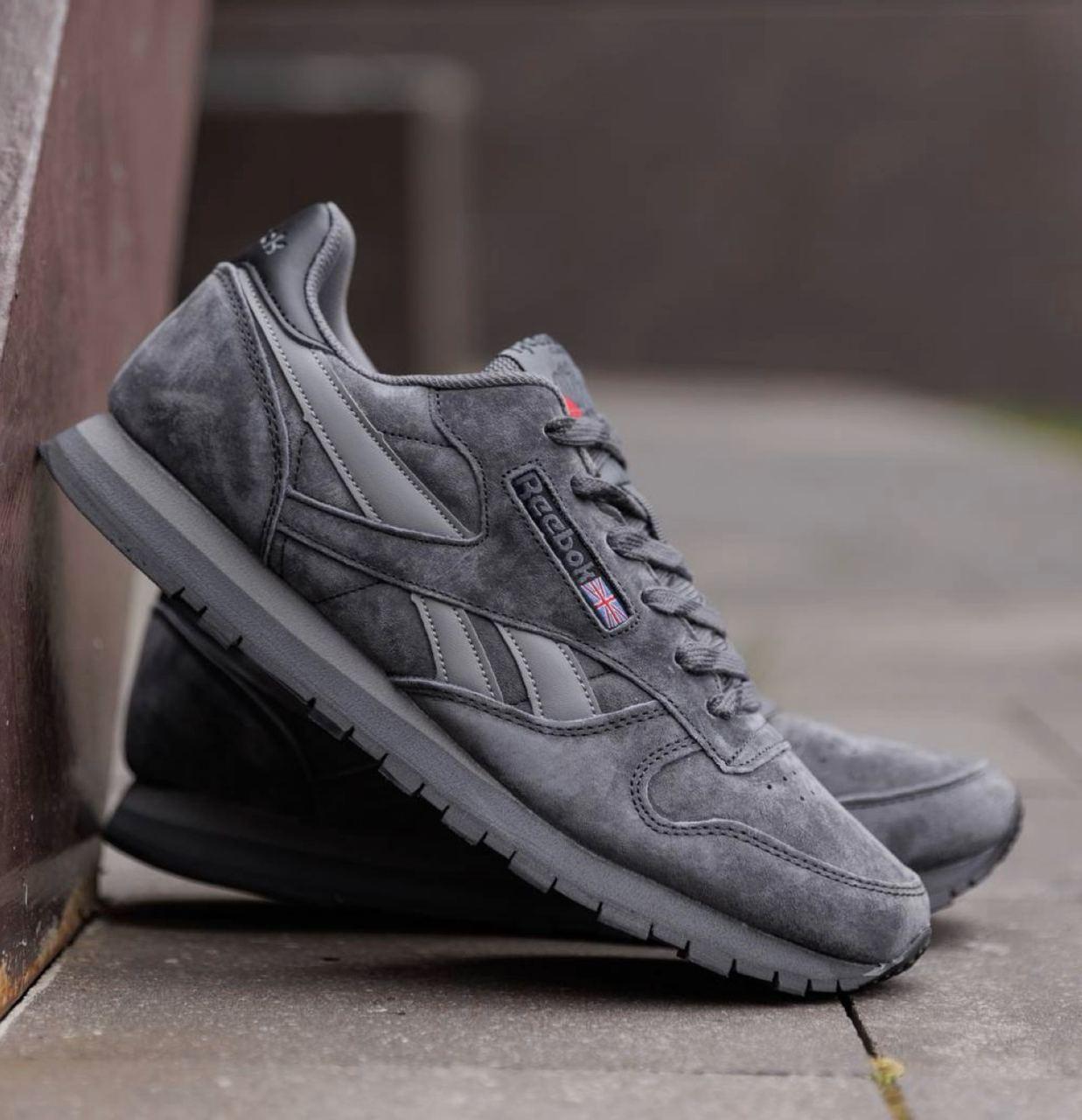 Чоловічі кросівки Reebok Classic Leather Light Grey Взуття Рібук Класік сірі замш демісезон