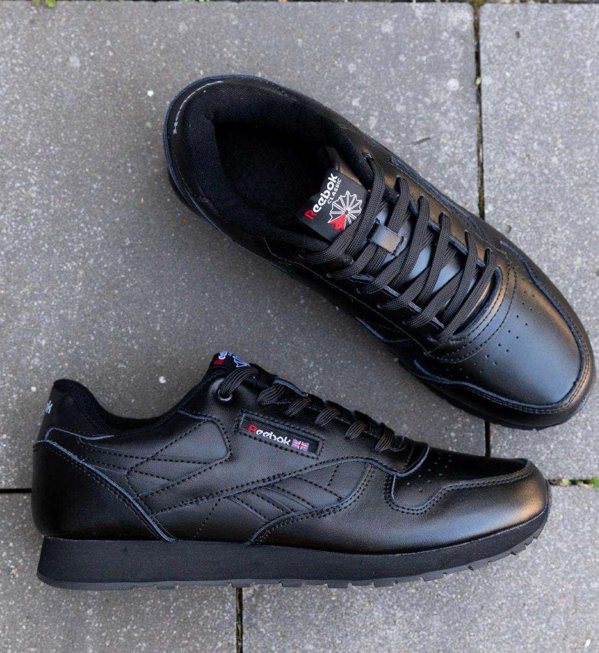 Чоловічі кросівки Reebok Classic Leather Total Black ND Взуття Рібук Класик чорні шкіра демісезон