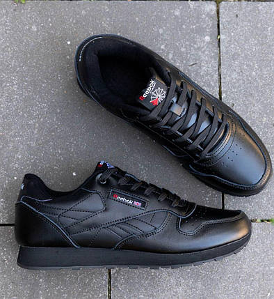 Чоловічі кросівки Reebok Classic Leather Total Black ND Взуття Рібук Класик чорні шкіра демісезон, фото 1