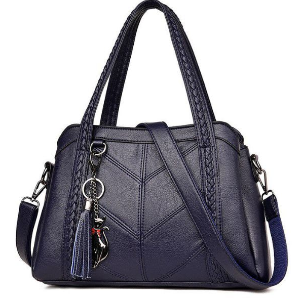 Жіноча сумка через плече, містка має три окремі відділення з додатковими кишенями синя, фото 1