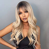 Перука блонд із затемненими коренями, перука блондинки хвиляста, перука омбре