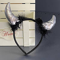 Обруч "Ріжки Чорта", срібний, Хелловін, Ободок "Рожки Черта"