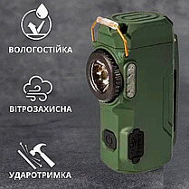 Ліхтар запальничка мутифункціональний ліхтарик туристичний акумуляторний з індикацією заряду D50 COB ЗУ Type C зелений, фото 5