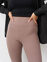 Утеплені жіночі зимові лосини в рубчик чорні, Базові лосини в рубчик на осінь, Легінси зимові в рубчик