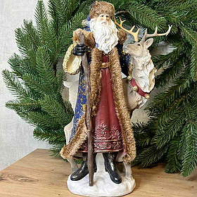 Новорічна фігура Санта з оленем, 38.5см, колір - синій з червоним