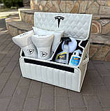 Преміум органайзер у багажник з вишивкою Tesla, білий, 50 см, фото 3