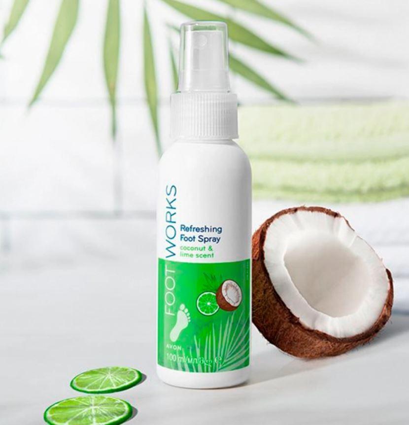 AVON FOOT WORKS ОСВІЖАЮЧИЙ СПРЕЙ ДЛЯ НІГ КОКОС І ЛАЙМ 100 МЛ