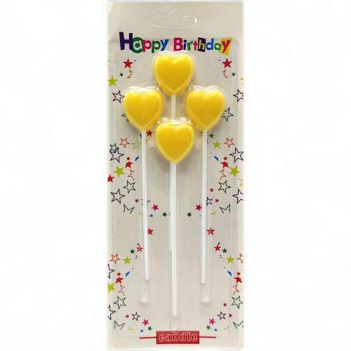 Набір свічок для торта "Сердечки" 4шт (14 см) мікс видів, фото 1