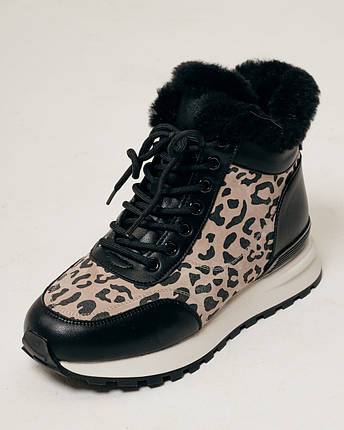 Черевики на танкетці Lola Andy 9761 36 чорний леопард шкіра хутро, фото 1