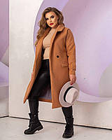 Трендовое женское длинное пальто демисезонное на пуговицах с карманами