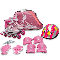 Комплект дитячих розсувних роликів з захистом Maraton Combo S-M рожевий