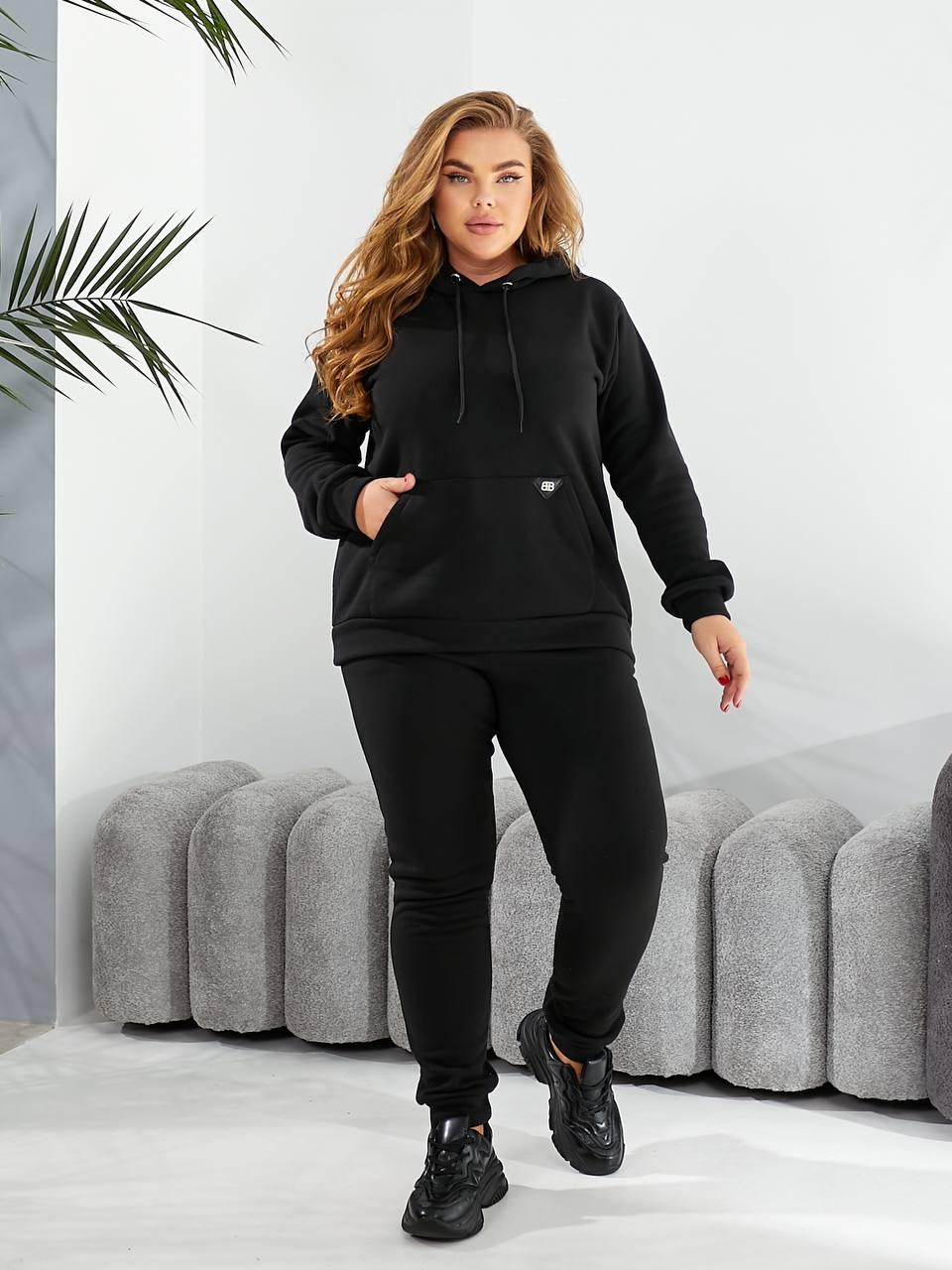 Жіночий спортивний костюм з тринитки з подовженою кофтою (Батал), фото 1