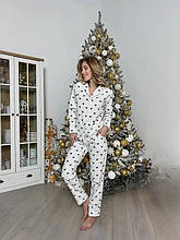 ПІЖАМА З СЕРЦЕМИ фланель для жінок розмір S, піжама 100% бавовна зимова з сорочкою сірі серця Білий