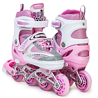 Дитячі світні ролики з регульованим розміром Happy Pink розмір 30-33 рожеві, для дівчаток
