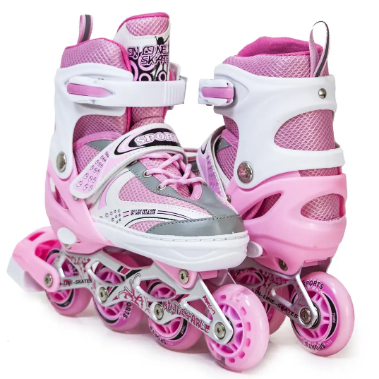 Дитячі світні ролики з регульованим розміром Happy Pink розмір 29-33 рожеві, для дівчаток