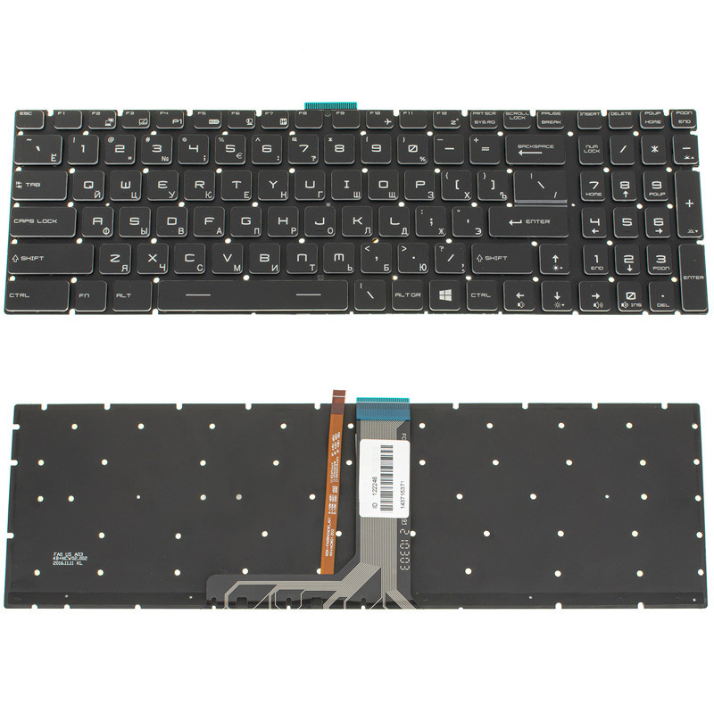 Клавіатура для ноутбука MSI (GV62, GT62) rus, black, без фрейму підсвічування клавіш (оригінал))