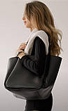 Велика жіноча чорна сумка шопер містка, з двома ручками, матова екошкіра, фото 5