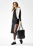 Велика жіноча чорна сумка шопер містка, з двома ручками, матова екошкіра, фото 6
